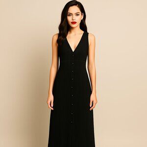 Zara Black/White Pinstripe V neck Sleeveless Button front Maxi Dress Size L